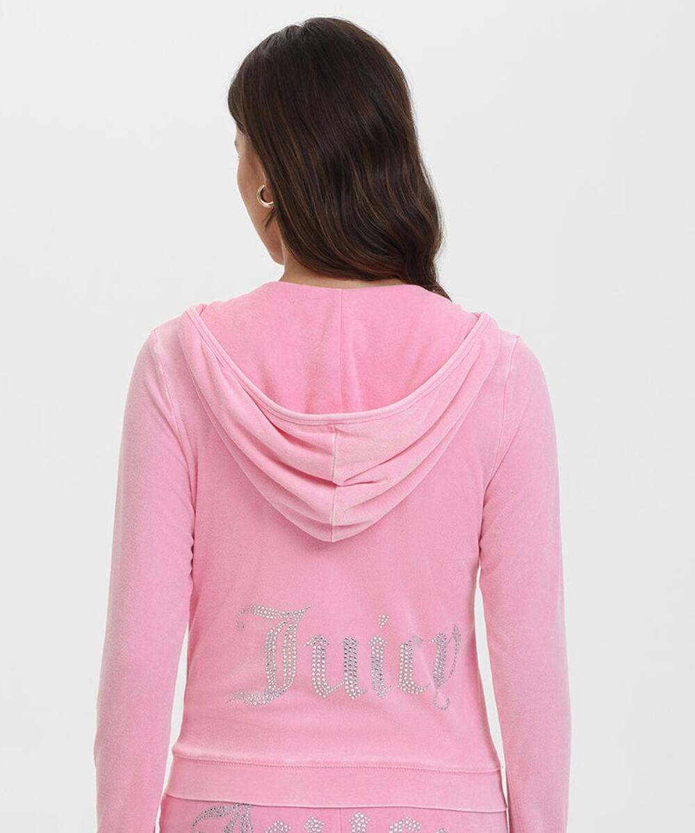 JUICY COUTURE Women's Big Bling Towel Terry Zip Hoodie Small Hot Hot Pink NWT